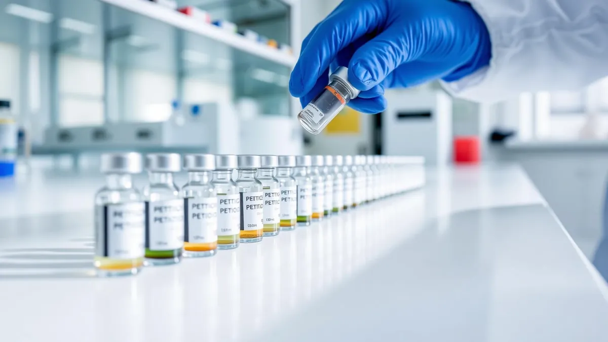 Research scientist working in a peptide synthesis laboratory